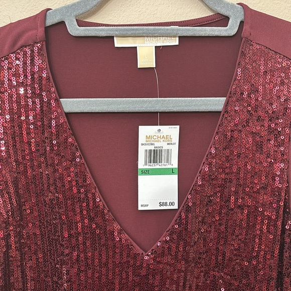 Michael Michael Kors sequined v-neck sleeveless burgundy top Size Large - Picture 2 of 7